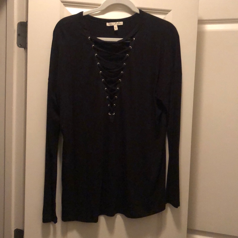 Express black lace up front top